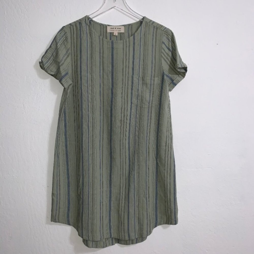 Cloth & Stone Sage Green Stripe Shirt Dress